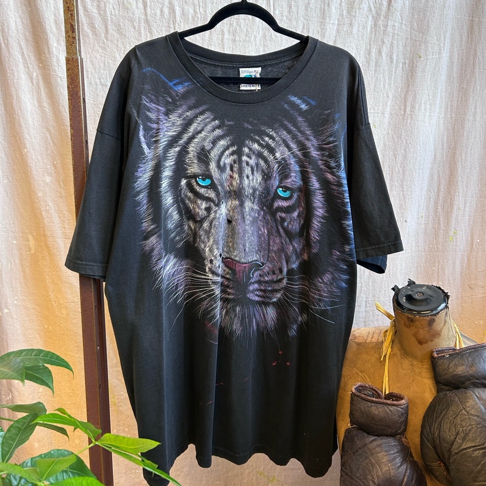 Vintage Liquid Blue Snow Mountain Tiger Shirt
